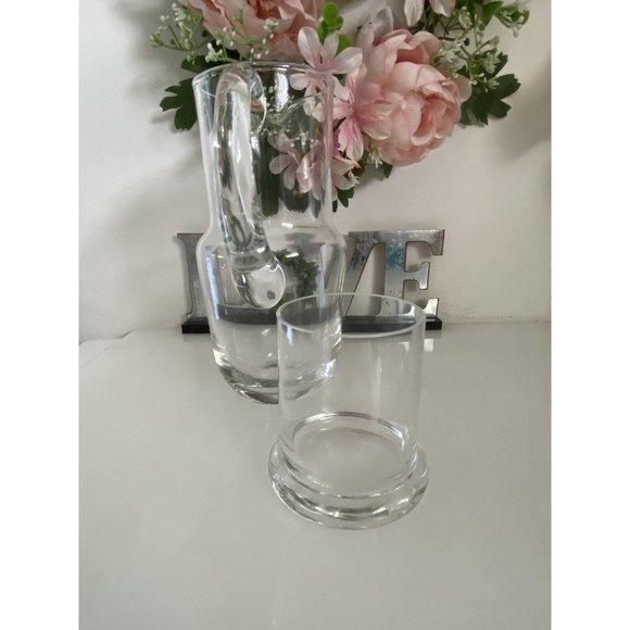 Bedside Water Decanter Clear Glass Handled Carafe with Inside Glass 7 1/4" MCM - Picture 10 of 16